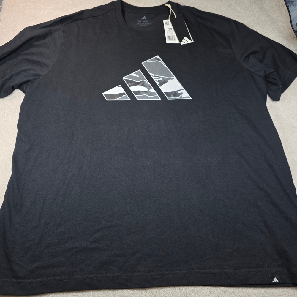 Adidas T-Shirt Men 2XL Black Camo Logo Graphic Cotton Blend Regular Fit NEW